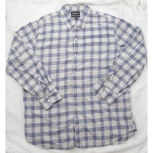 BONOBOS Standard Fit Plaid Flannel Long 2XL white blue Shirt Men XXL